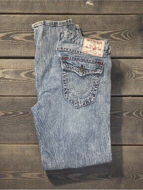 True Religion Men's Distressed Straight Leg Jeans Size 38